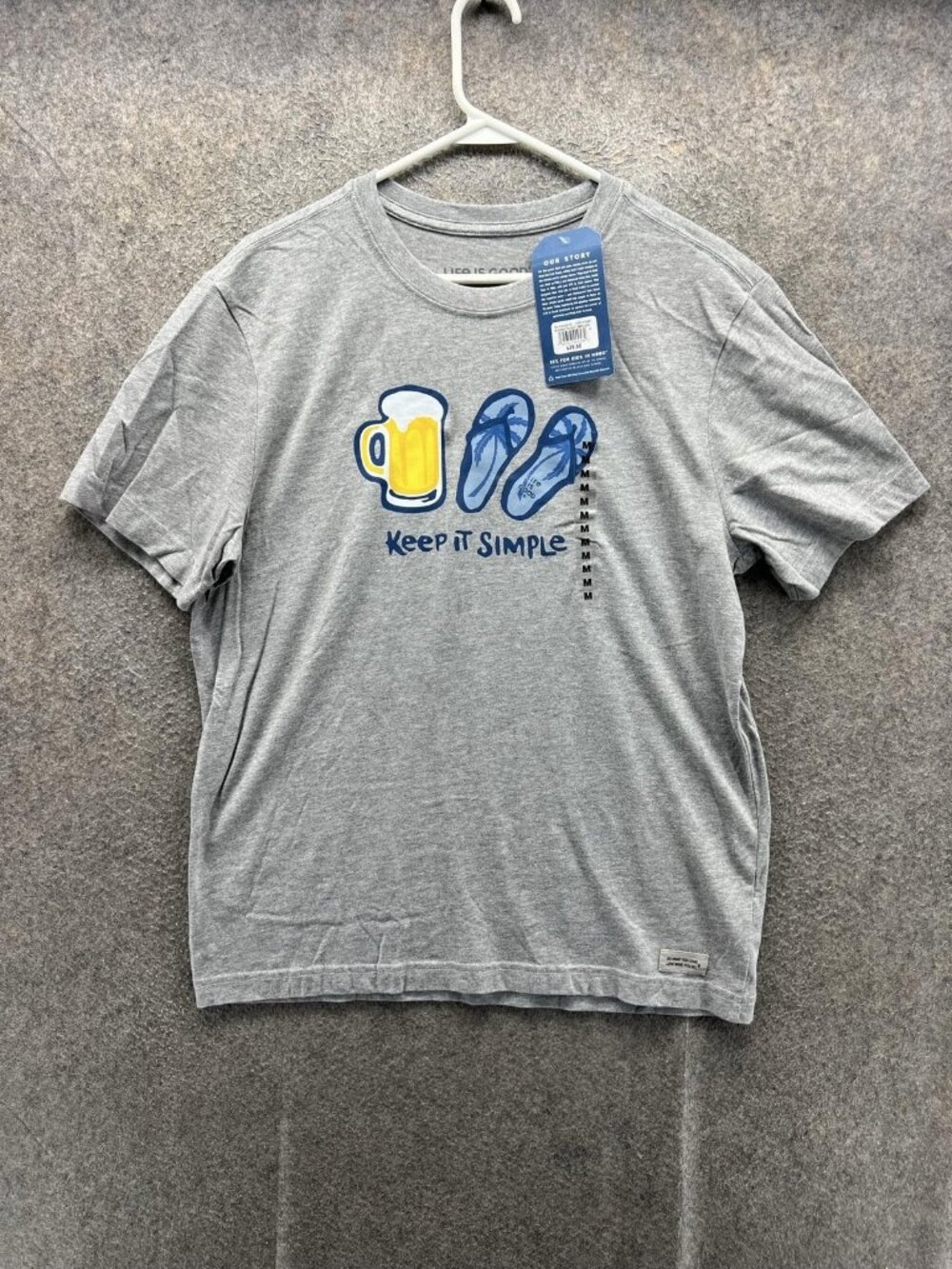 Life Is Good Shirt Mens Medium Gray Keep It Simple Beer Crusher Tee Flip Flops